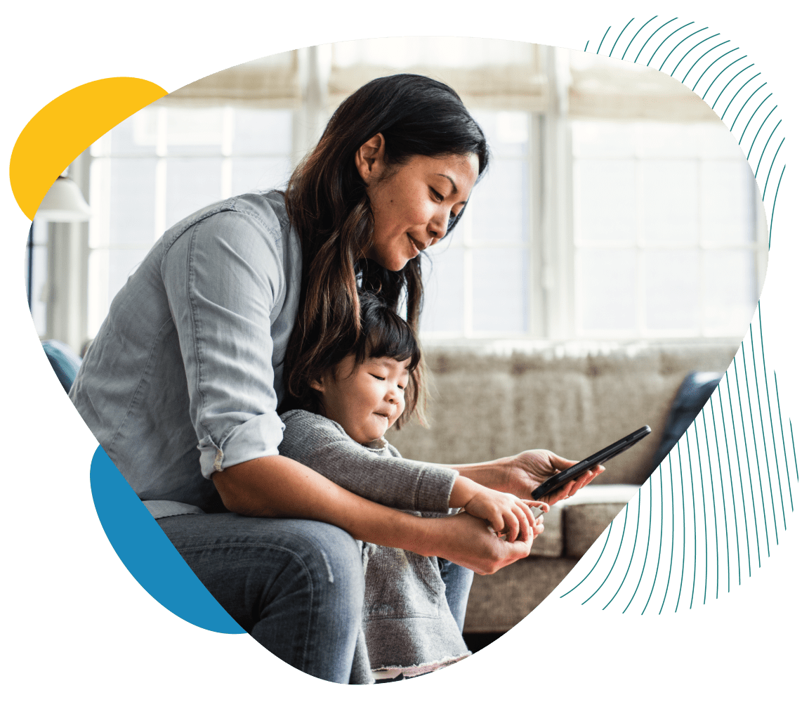 Woman and child with mobile device