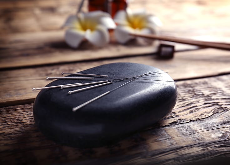 Acupuncture needles on a rock