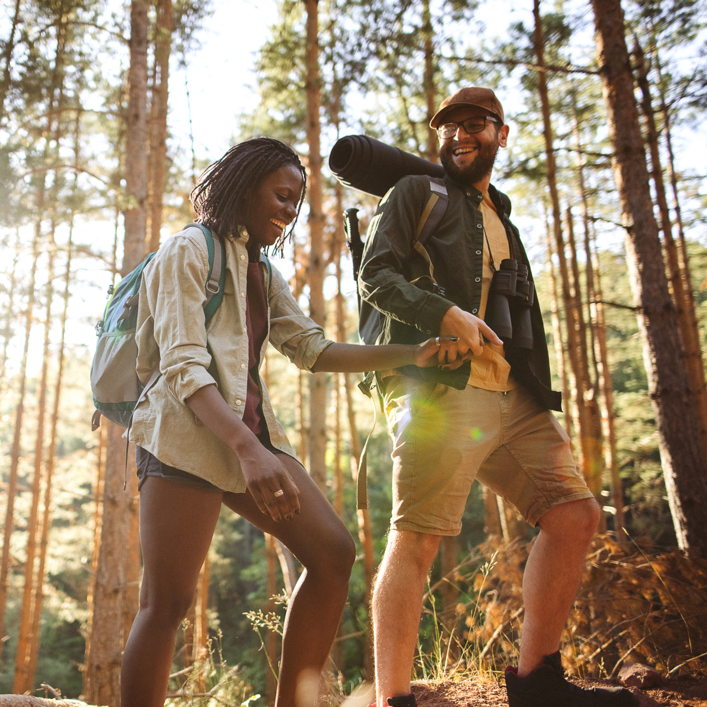 Man and woman hiking together